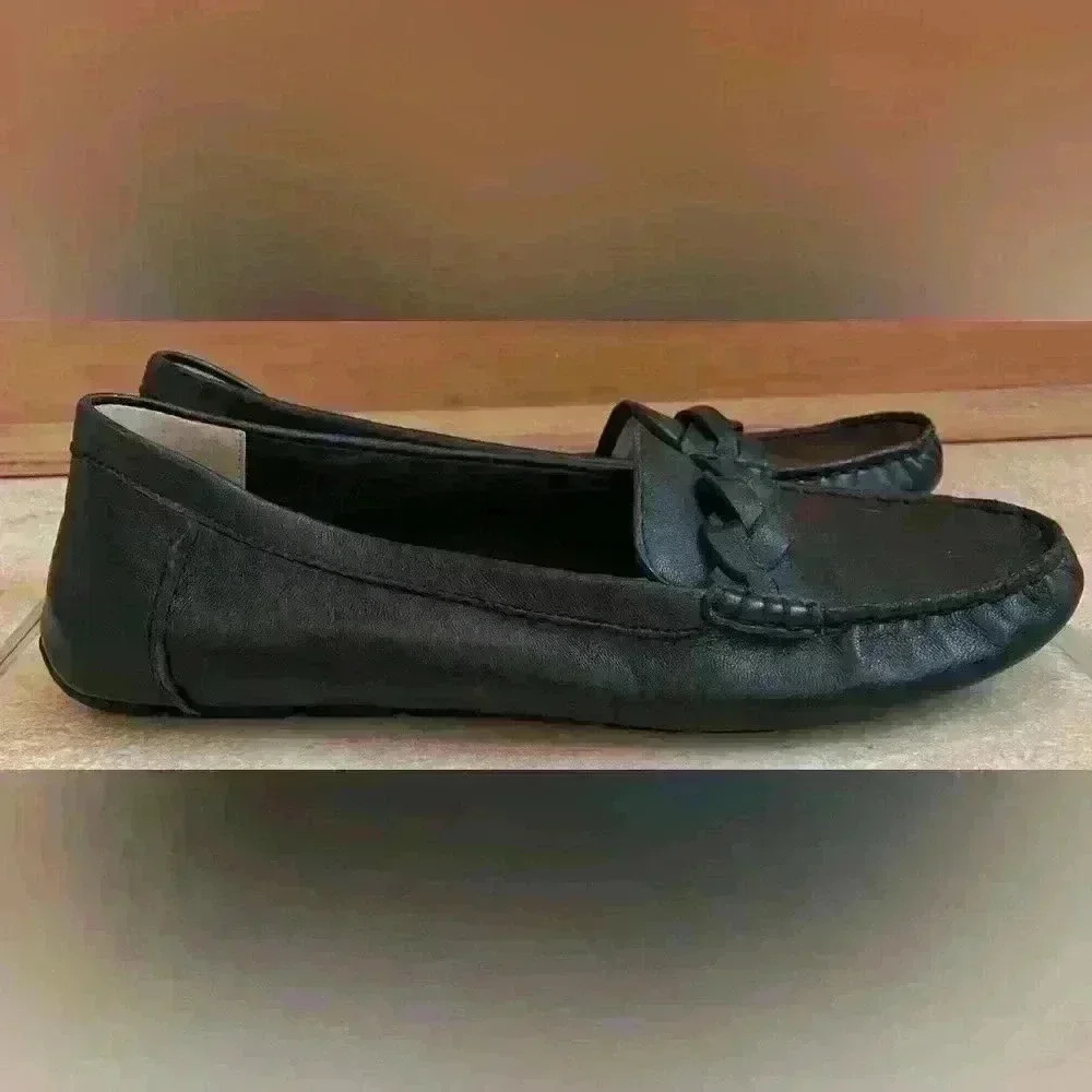 Sperry Loafer Womens Black Katherine Driver Braided Leather Flats; size 11